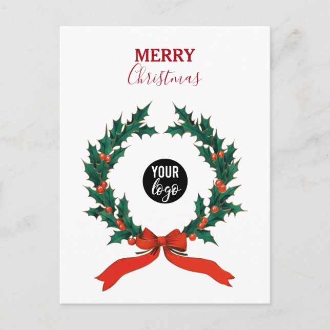 Weihnachts-Berry-Wreath-Business-Logo Feiertagspostkarte (Vorderseite)