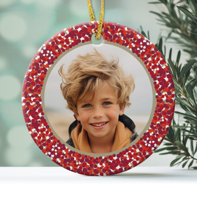 Weihnachts Berry Wreath Doppelseitiges 2-Foto Keramik Ornament (Personalized Photo Ornament)
