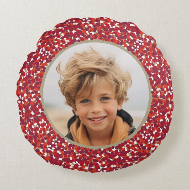 Weihnachts Berry Wreath Doppelseitiges 2-Foto Rundes Kissen (Vorderseite)