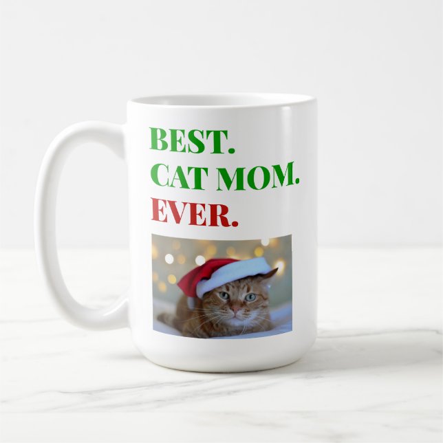 Weihnachts beste Cat-Mama je Foto Kaffeetasse (Links)