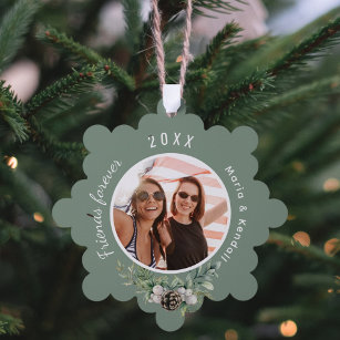 Weihnachts-beste Freunde Foto Salbei-Kiefer Ornament Karte