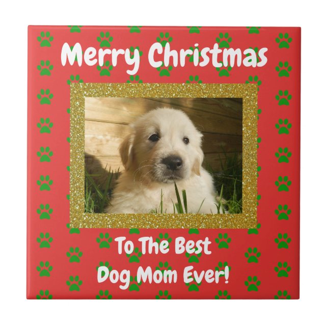 Weihnachts Beste Hündin Mama je Begleiter Foto Fliese (Vorderseite)