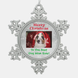 Weihnachts Beste Hündin Mama je Begleiter Foto Schneeflocken Zinn-Ornament