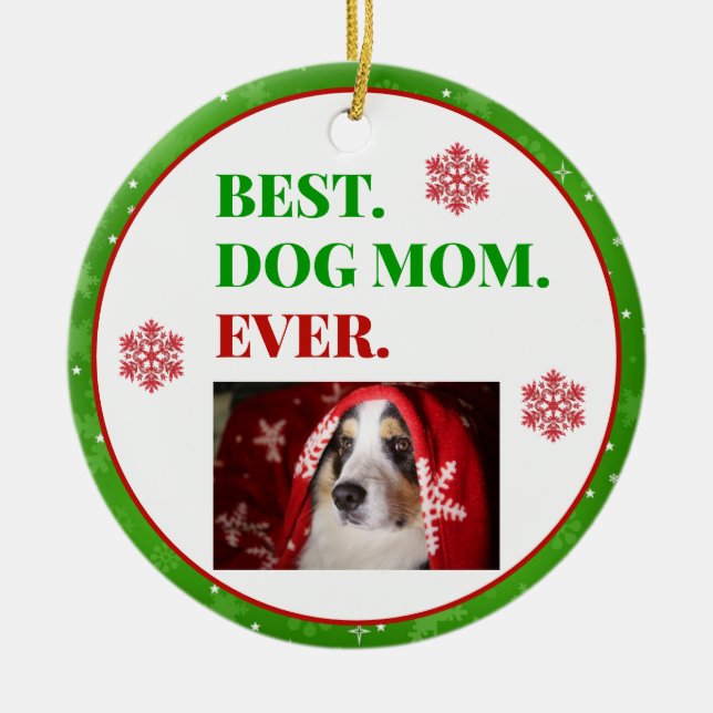 Weihnachts-Beste Hündin-Mama je Foto Keramik Ornament (Vorne)