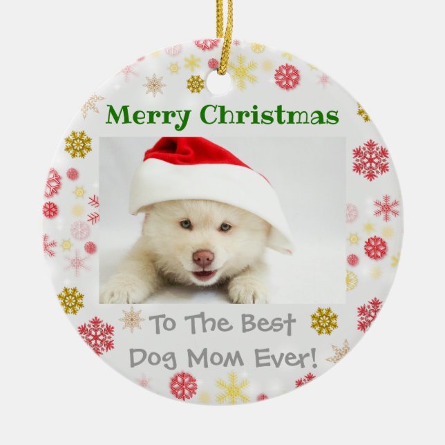 Weihnachts-Beste Hündin-Mama je Foto Keramik Ornament (Vorne)