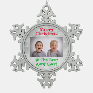 Weihnachts-Beste Tante je Kind Foto Schneeflocken Zinn-Ornament