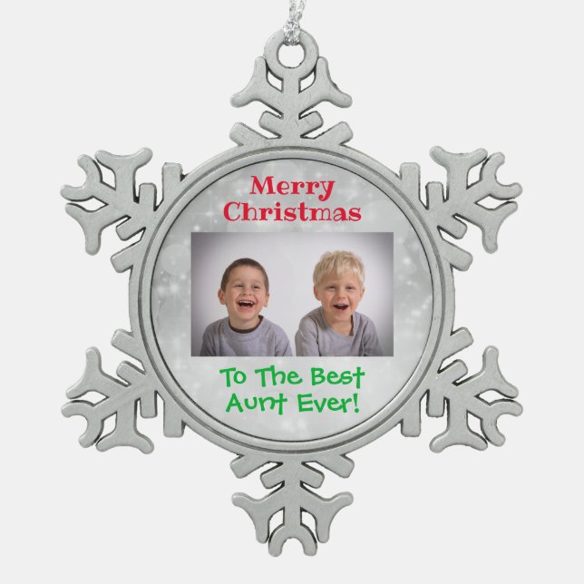 Weihnachts-Beste Tante je Kind Foto Schneeflocken Zinn-Ornament (Vorderseite)