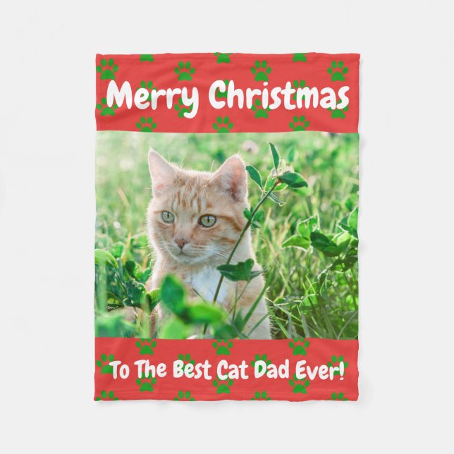 Weihnachts Bester Cat Vater Jeden Haustier Foto Fleecedecke (Vorderseite)