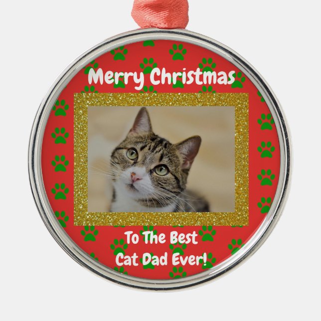 Weihnachts Bester Cat Vater Jeden Haustier Foto Ornament Aus Metall (Vorne)