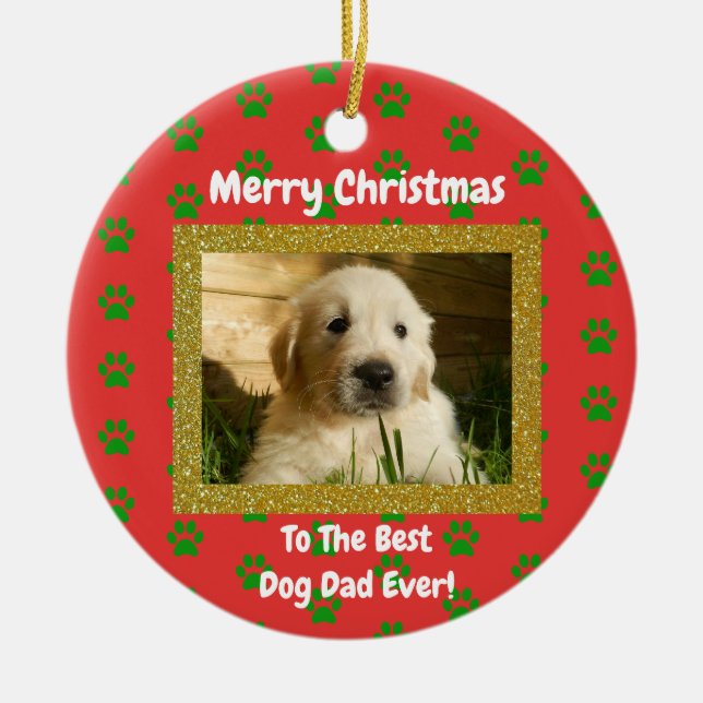 Weihnachts Bester Hund Vater je Begleiter Foto Keramik Ornament (Vorne)