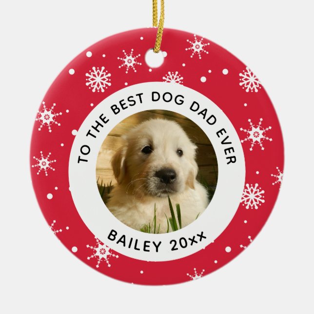Weihnachts Bester Hund Vater je Begleiter Foto Keramik Ornament (Vorne)