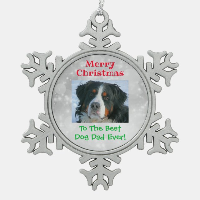 Weihnachts Bester Hund Vater je Begleiter Foto Schneeflocken Zinn-Ornament (Vorderseite)