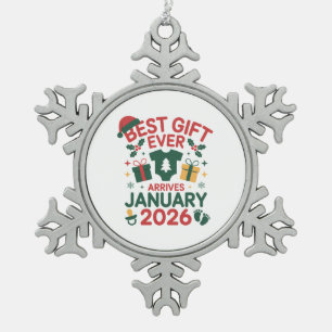 Weihnachts Bestes Geschenk Ankunft Januar 2026 Paa Schneeflocken Zinn-Ornament