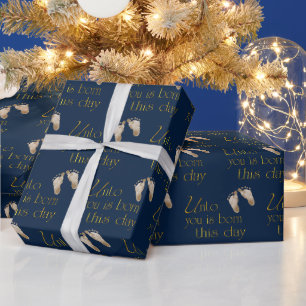 Weihnachts-Bibelverse auf blau Geschenkpapier
