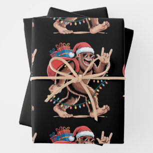 Weihnachts-Bigfoot-Sasquatch-Weihnachtsbaumlichter Geschenkpapier Set