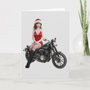 WEIHNACHTS-BIKER-MOTORRAD-MÄDCHEN-GRUßKARTEN KARTE