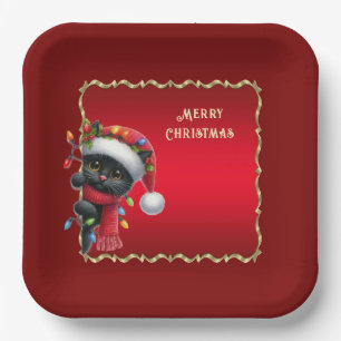 Weihnachts Black Cat Holiday Paper Plate Pappteller