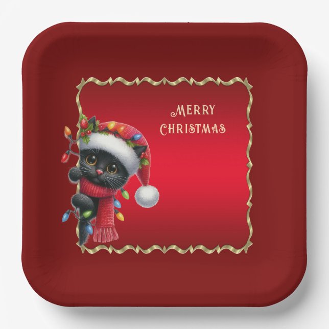 Weihnachts Black Cat Holiday Paper Plate Pappteller (Vorderseite)