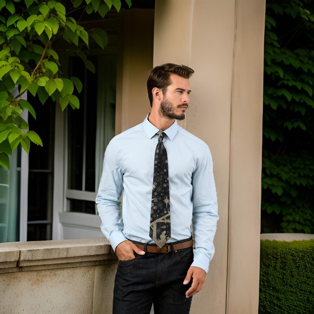 Weihnachts-Black-Gold-Glitzer-Krawatte Krawatte (Von Creator hochgeladen)