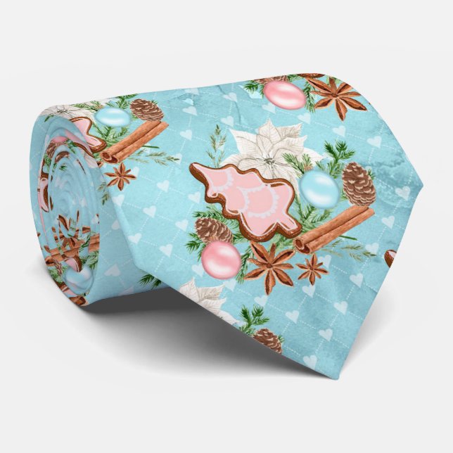 Weihnachts-Blaue und rosa Lebkuchen Krawatte (Gerollt)