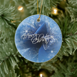 Weihnachts-Blauer Band-Ornament Keramikornament