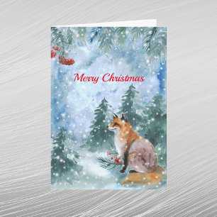 Weihnachts-Blaufuchs-Landschaft Aquarell Feiertagskarte