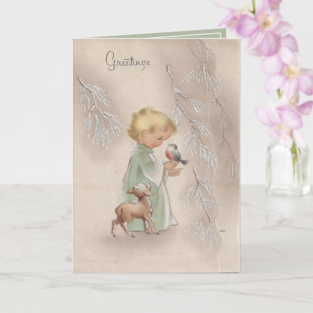 Weihnachts-Blonde Baby Bird Lamm Karte (Orchidee)