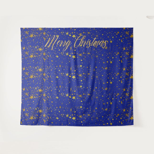 Weihnachts Blue Gold Stars Foto Stand Hintergrund Wandteppich (Vorderseite (Horizontal))