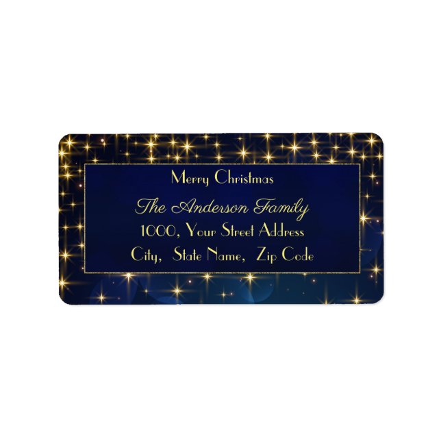 Weihnachts-Blue-Gold-Stars: Rücksendeadresse Adressaufkleber (Vorne)