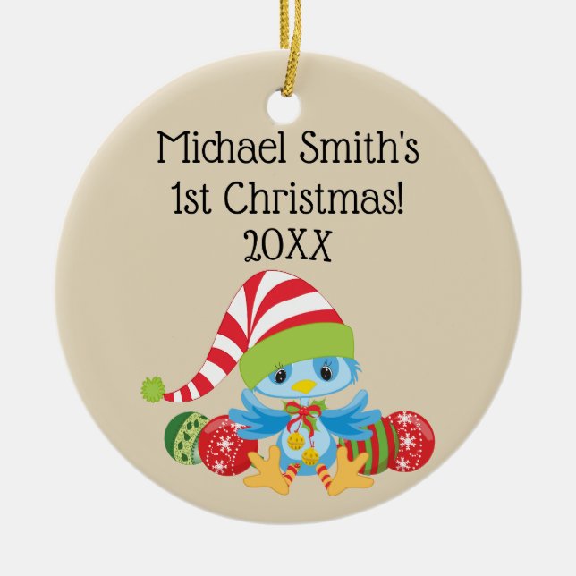 Weihnachts-Bluebird-Keramik Keramik Ornament (Vorne)