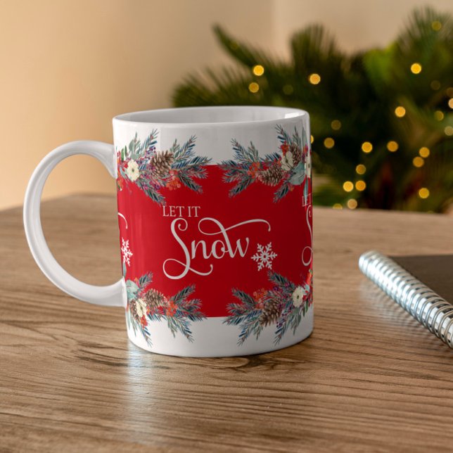 Weihnachts-Blume-Bänder-Let it's Snowtypografie Zweifarbige Tasse (Von Creator hochgeladen)