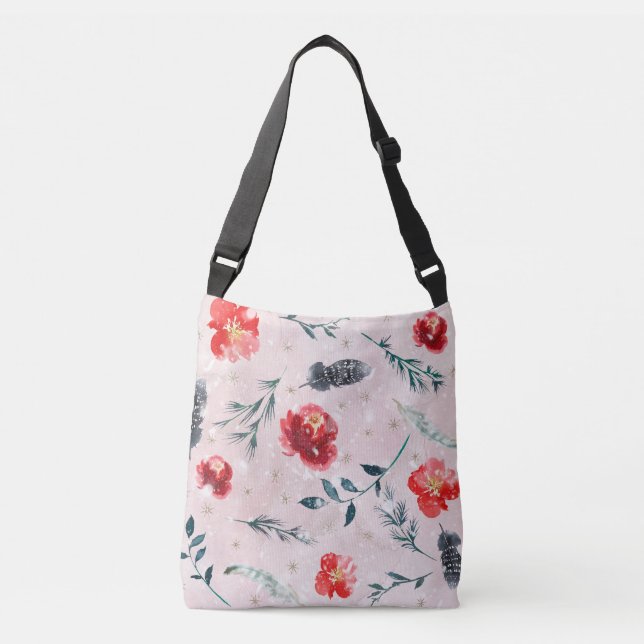 Weihnachts-Blume Blätter Boho Pattern Tragetaschen Mit Langen Trägern (Vorderseite)