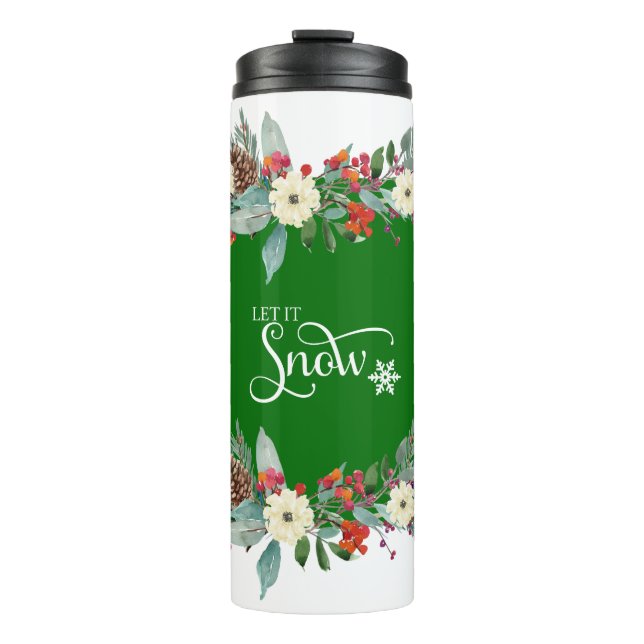 Weihnachts-Blume-Grenze - Let it snow typografie 2 Thermosbecher (Vorderseite)