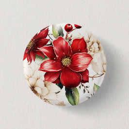 Weihnachts-Blume Poinsettia Rotes Grünes Muster Button