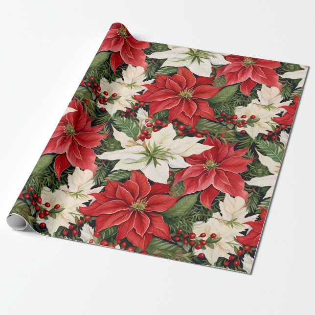 Weihnachts-Blume Red White Geschenkpapier (Ungerollt)