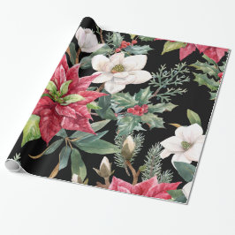 Weihnachts-Blume Red White Poinsettias Black Geschenkpapier