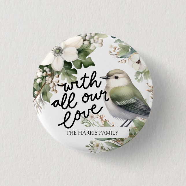 Weihnachts-Blume und Vogelkissen - mit Liebe Button (Vorderseite)