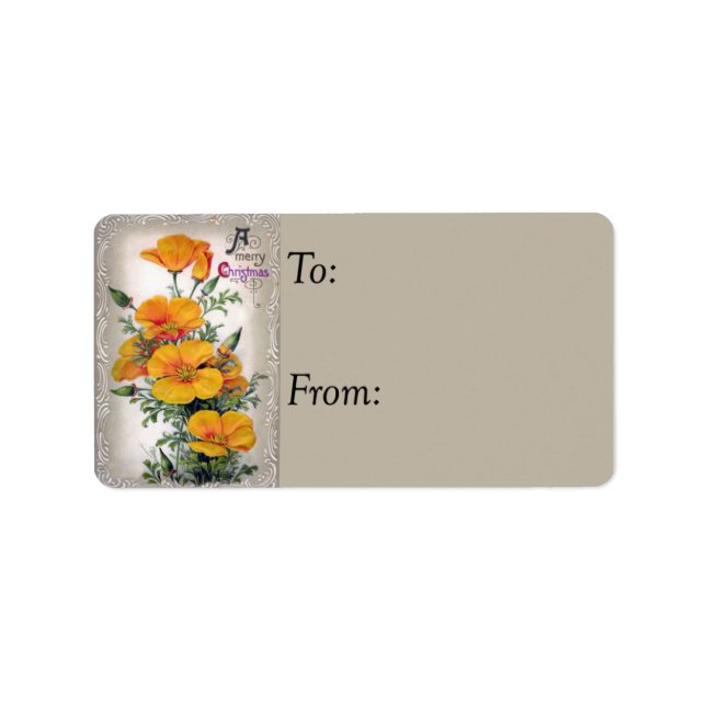 Weihnachts-Blume Vintage Geschenkmarke Adressaufkleber (Vorne)