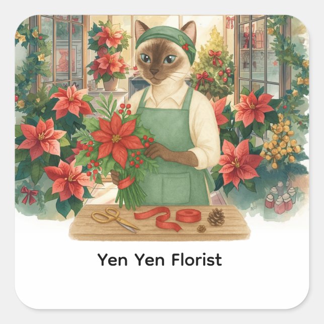 Weihnachts-Blume von Cat Florist Quadratischer Aufkleber (Vorderseite)