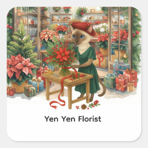 Weihnachts-Blume von Cat Florist Quadratischer Aufkleber