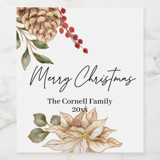 Weihnachts-Blume Wasserfarbe Weinetikett (Einzelnes Label)