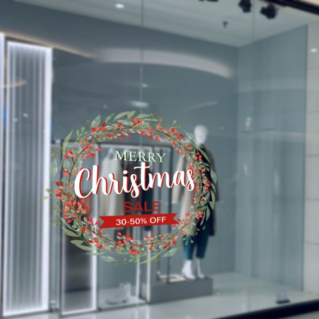 Weihnachts-Blume Wreath Sale Business Ads Fensteraufkleber (custom Christmas Flower Wreath Sale Business Ads Window Cling)