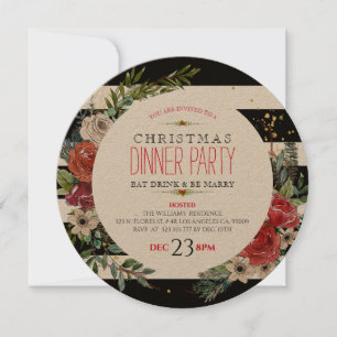 Weihnachts-Blume Wreath & Stripes Diner Einladung