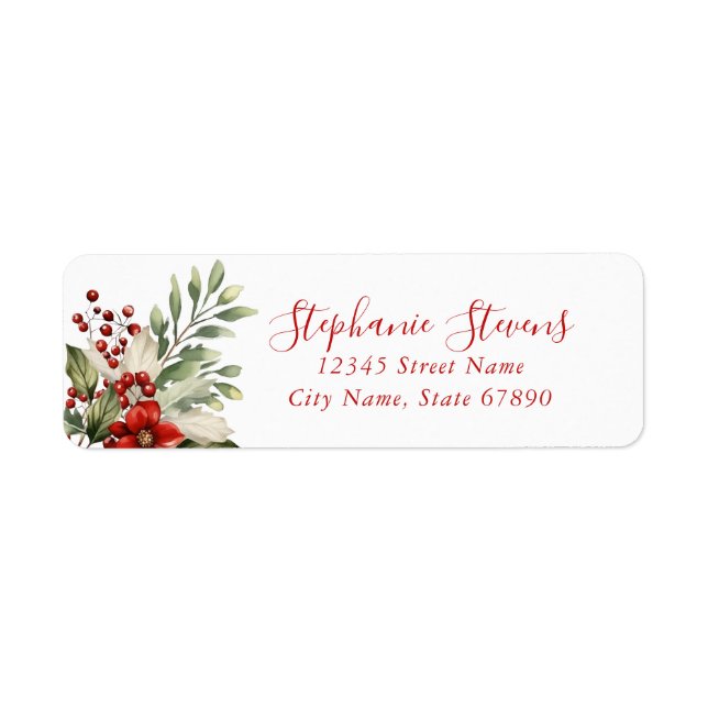 Weihnachts-Blumen-Rücksende-Adressetiketten (Vorne)
