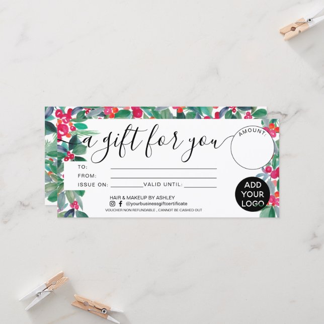 Weihnachts-Blumengeschenk-Logo (Vorderseite/Rückseite Beispiel)