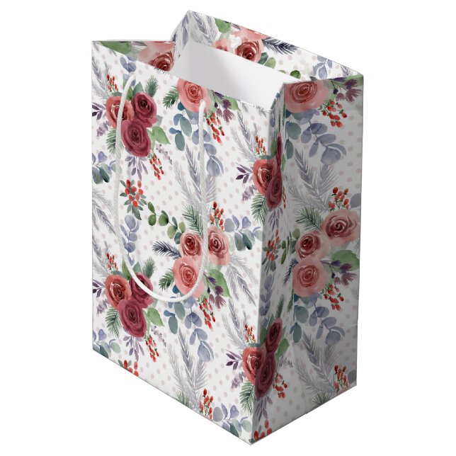Weihnachts-Blumenmuster Mittlere Geschenktüte (Rückseite Schrägansicht)