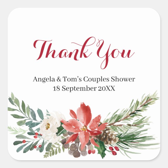Weihnachts Blumenpaare Dusche Danke Sticker (Vorderseite)