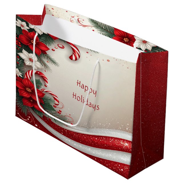 Weihnachts-Blumenstrauß-Kane-Weihnachtsgeschenk-Ta Große Geschenktüte (Vorderseite Schrägansicht)
