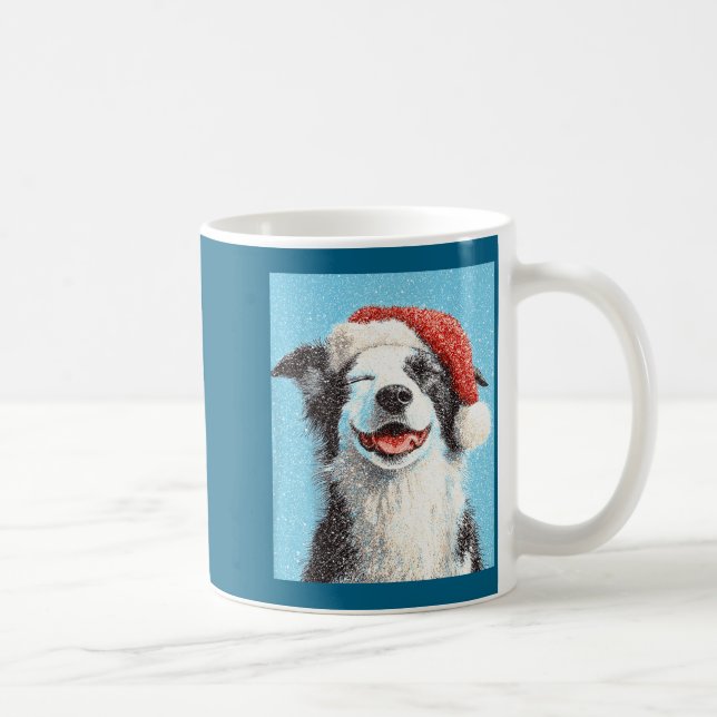 Weihnachts Border Collie Hellblau  Kaffeetasse (Rechts)