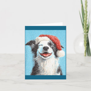 Weihnachts Border Collie Hellblau Karte